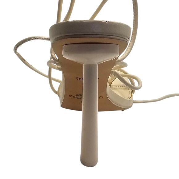 Olivia Jaymes Cream White Square Toe Lace Up Strap Cottagecore Sandal Heels - Picture 5 of 9